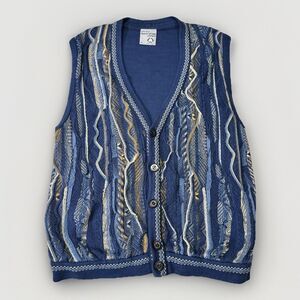 VTG Purely Australian Clothing Co. XXL Cotton Knit Sweater Vest Blue Multicolor